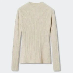 Mango MNG Shiny Ribbed Light Pastel Grey Cardigan Sweater NWT Plus 2XL‎